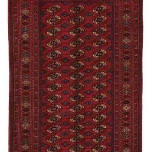 tappeto antico russo, rosso con disegni tribali