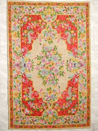 tappeto antico indiano rosso, beige e floreale