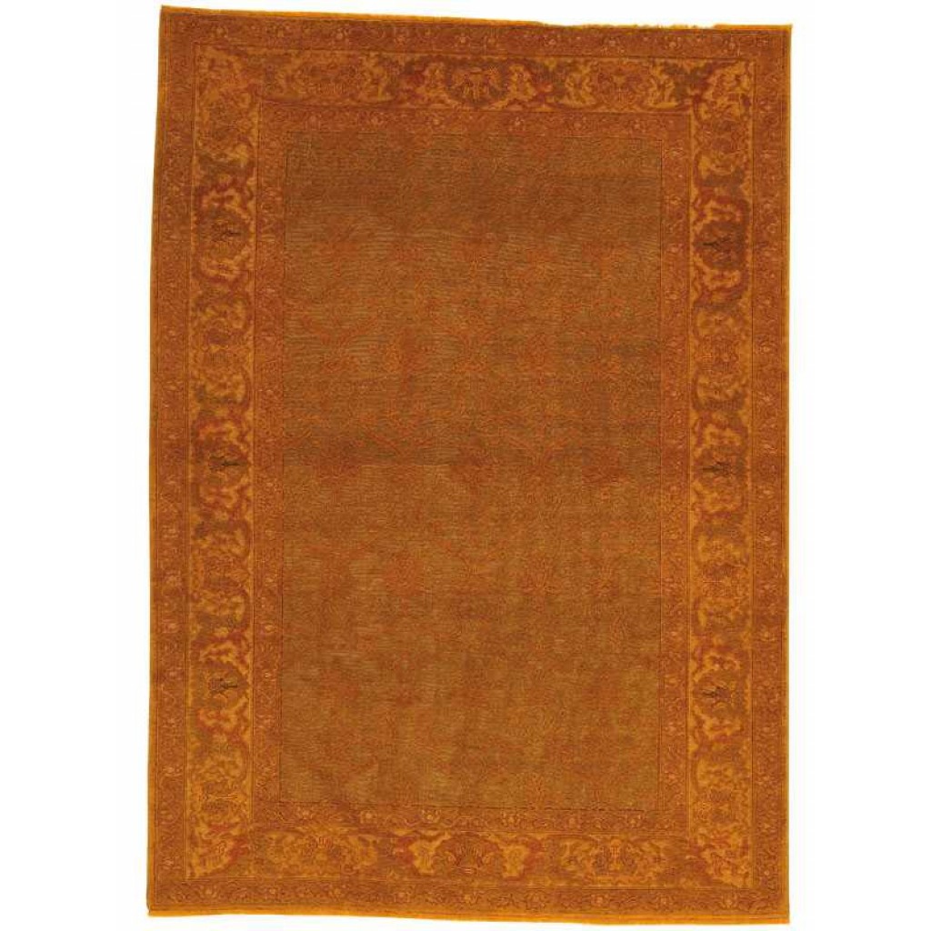 Tappeto contemporaneo vintage giallo e oro con spesso bordo a motivi decorativi classici