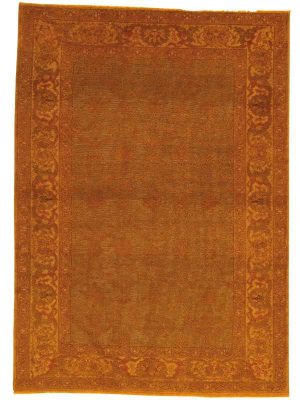 Tappeto contemporaneo vintage giallo e oro con spesso bordo a motivi decorativi classici