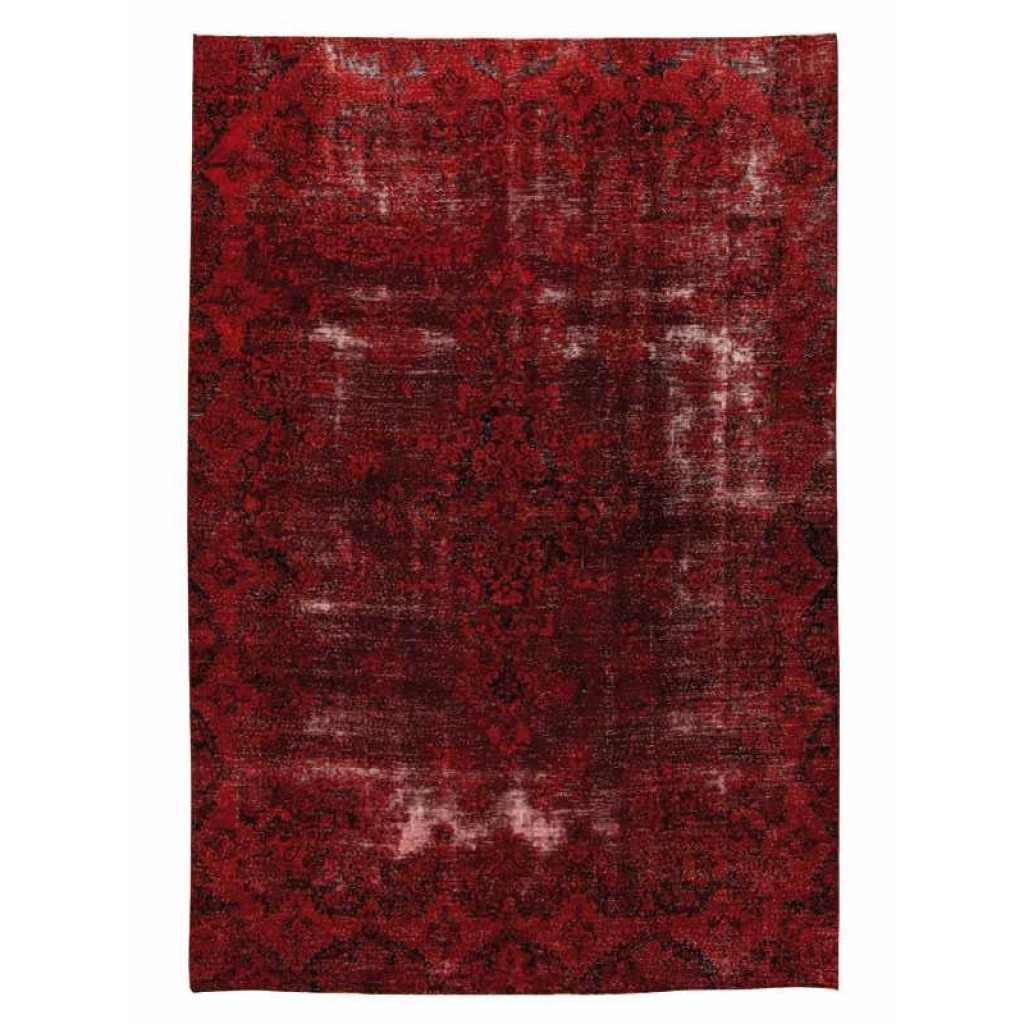Tappeto contemporaneo vintage rosso con motivo decorativo tradizionale e medaglione centrale a fiori