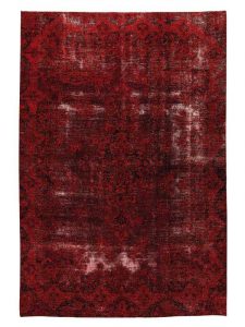Tappeto contemporaneo vintage rosso con motivo decorativo tradizionale e medaglione centrale a fiori