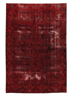 Tappeto contemporaneo vintage rosso con motivo decorativo tradizionale e medaglione centrale a fiori