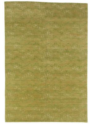 Tappeto contemporaneo nepalese verde con motivi geometrici astratti lineari
