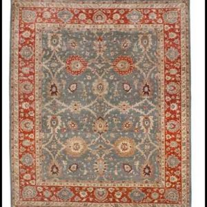 tappeto decorativo ziegler blu con bordo rosso stile vintage