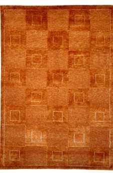 Tappeto contemporaneo tibetano arancione con motivi decorativi quadrati a tutto campo