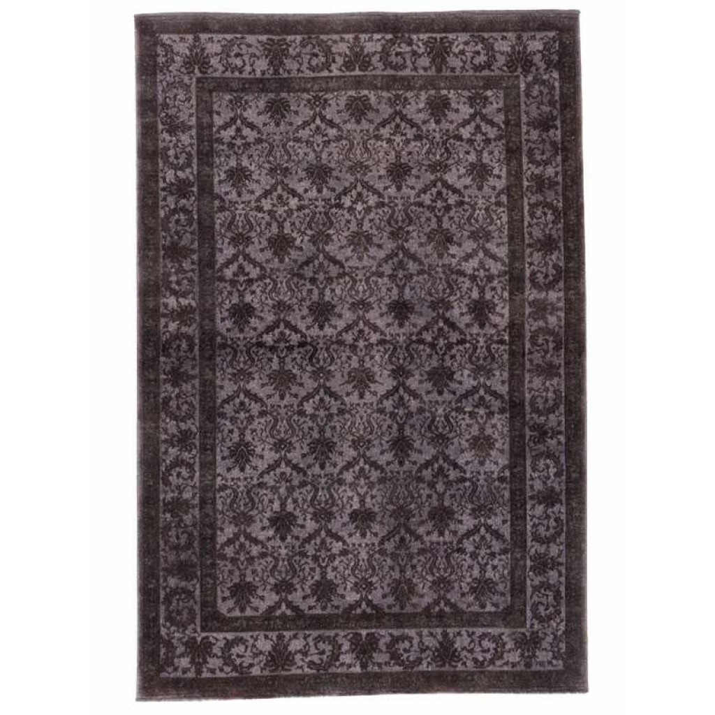 Tappeto contemporaneo Recolor viola, con motivi decorativi classici floreali e spesso bordo