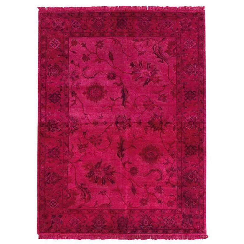 Tappeto contemporaneo Recolor fucsia, con motivi decorativi classici floreali e spesso bordo
