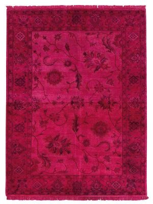 Tappeto contemporaneo Recolor fucsia, con motivi decorativi classici floreali e spesso bordo