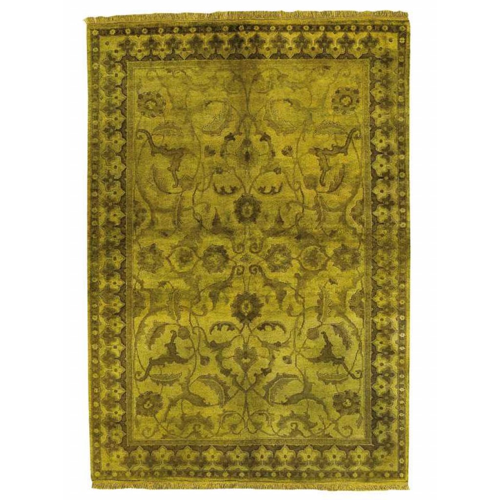 Tappeto contemporaneo Recolor verde, con motivi decorativi classici floreali e spesso bordo