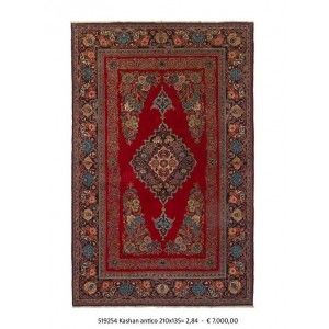tappeto antico persiano keshan dabir rosso con spesso bordo decorato