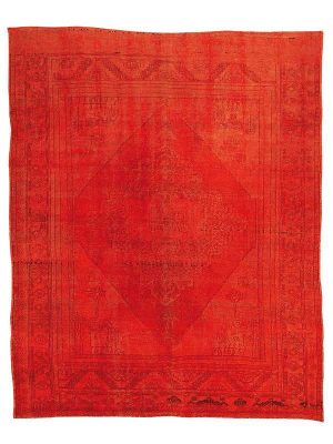 Tappeto contemporaneo vintage rosso con medaglione centrale classico e spesso bordo