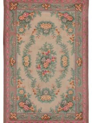 Tappeto cinese 90 line con motivi decorativi floreali sul campo e il bordo rosa del tappeto