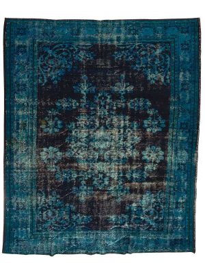 Tappeto contemporaneo blu con decorazione vintage floreale