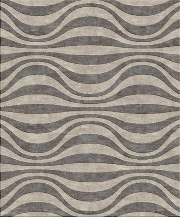Tappeto contemporaneo Arazi Home collezione Canova grigio con motivi decorativi a onde grigio scuro