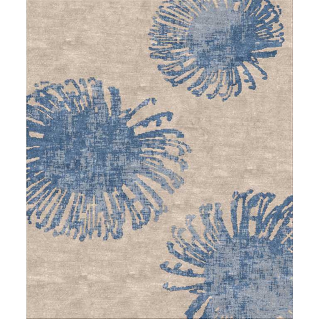 Tappeto contemporaneo Arazi Collection linea Canova grigio con tre grossi fiori dente di leone blu