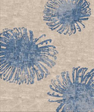Tappeto contemporaneo Arazi Collection linea Canova grigio con tre grossi fiori dente di leone blu