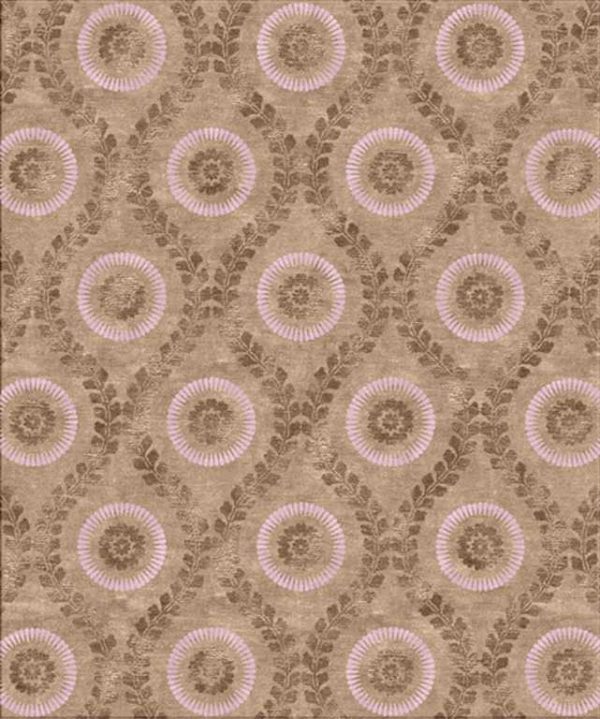 Tappeto contemporaneo Arazi Collection linea Classic marrone con motivi decorativi classici a medaglione bianchi e marrone scuro e motivi floreali a contorno