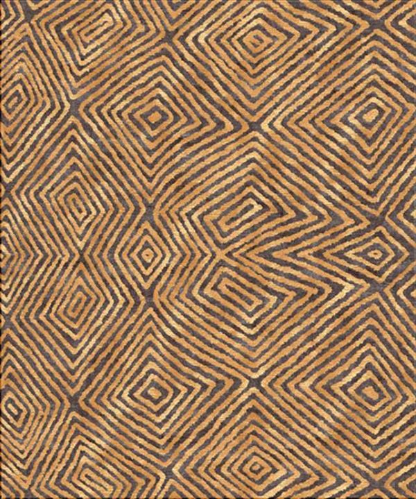 Tappeto contemporaneo Arazi Collection linea Ethno marrone con motivi decorativi lineari oro geometrici e astratti a tutto campo