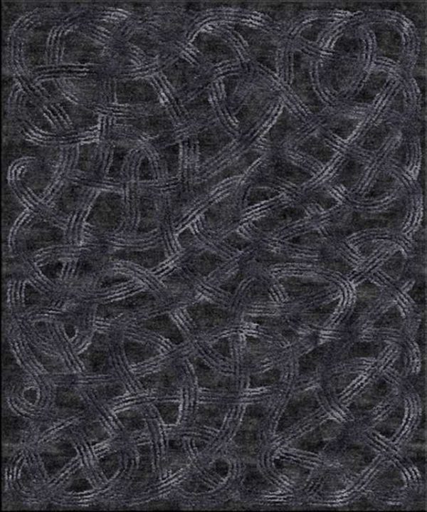 Tappeto contemporaneo Arazi Collection linea Ethno nero con motivi decorativi lineari a nodo a tutto campo