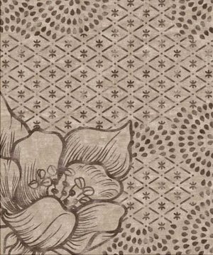 Tappeto contemporaneo Arazi Collection linea Flower grigio chiaro con motivo decorativo a fiori e disegni geometrici stilizzati marroni