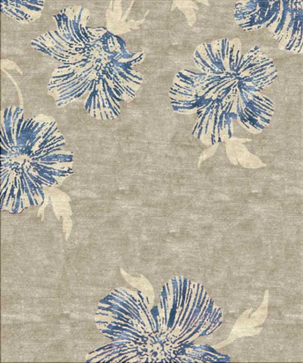 Tappeto contemporaneo Arazi Collection linea Flower grigio chiaro con motivo decorativo floreale bianco e blu