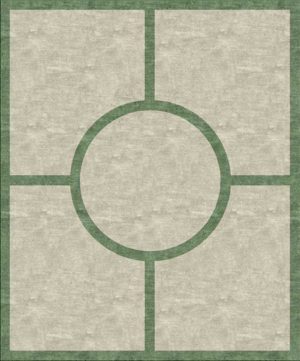 Tappeto contemporaneo Arazi Collection linea Garden grigio chiaro con motivo decorativo geometrico, lineare e minimalista verde e medaglione centrale rotondo