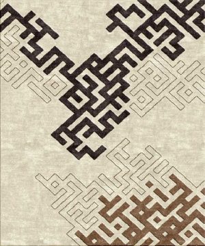 Tappeto contemporaneo Arazi Collection linea Labirinto grigio con motivo decorativo lineare a labirinto nero e marrone