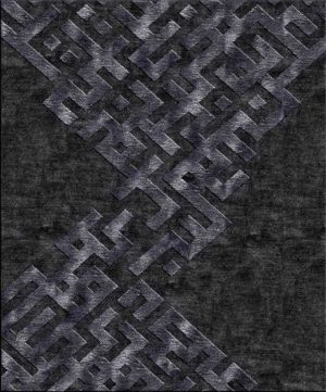 Tappeto contemporaneo Arazi Collection linea Labirinto nero con motivo decorativo lineare a labirinto nero