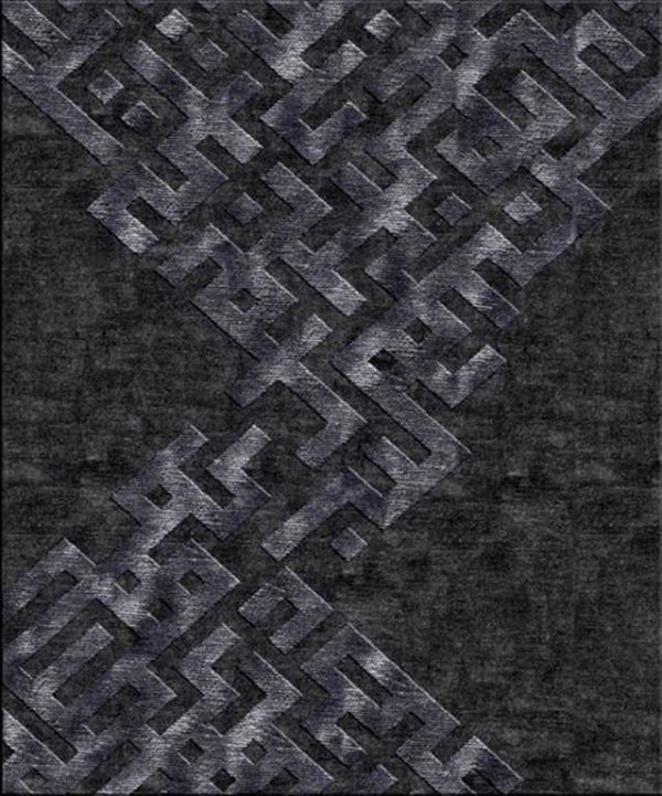 Tappeto contemporaneo Arazi Collection linea Labirinto nero con motivo decorativo lineare a labirinto nero