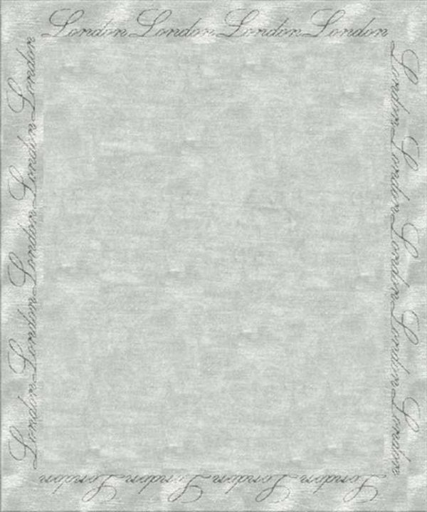 Tappeto contemporaneo Arazi Collection linea London grigio con bordo delineato dalla scritta London in corsivo nera