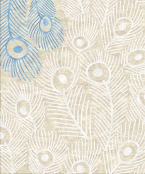 Tappeto contemporaneo Arazi Collection linea Peacock crema con motivi decorativi a piume di pavone bianchi e azzurri