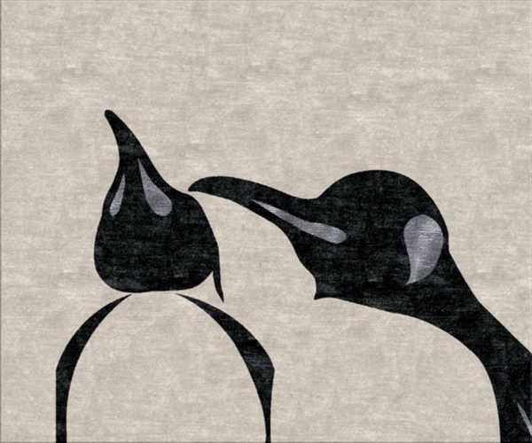 Tappeto contemporaneo Arazi Collection linea Pingu grigio con macchie di colore nere e grigie a delineare due pinguini