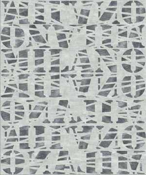 Tappeto contemporaneo Arazi Collection Skyline grigio con motivi decorativi a lettere grigie