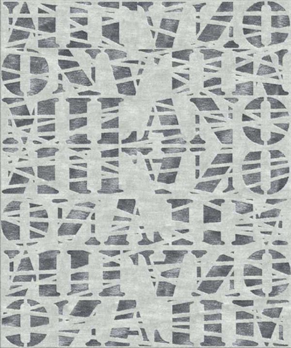 Tappeto contemporaneo Arazi Collection Skyline grigio con motivi decorativi a lettere grigie