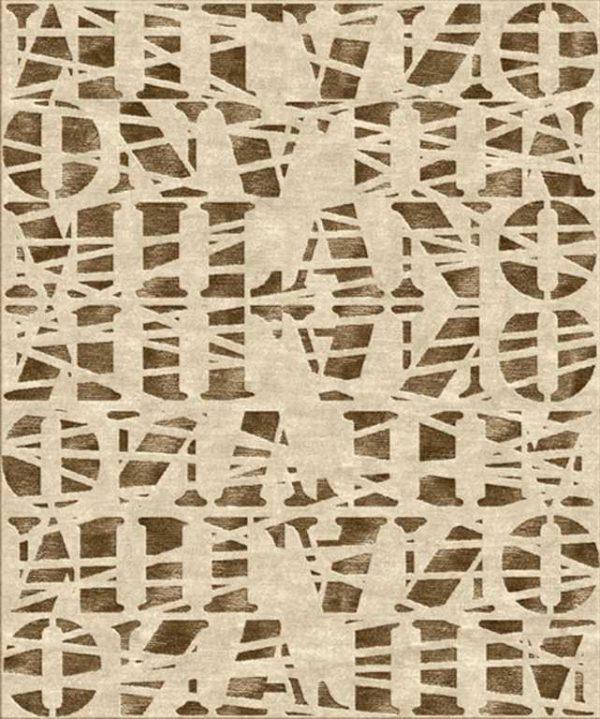 Tappeto contemporaneo Arazi Collection Skyline crema con motivi decorativi a lettere marroni