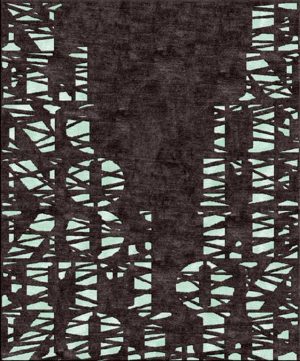 Tappeto contemporaneo Arazi Collection Skyline nero con motivi decorativi a lettere bianche sui bordi