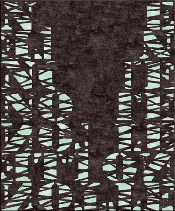 Tappeto contemporaneo Arazi Collection Skyline nero con motivi decorativi a lettere bianche sui bordi
