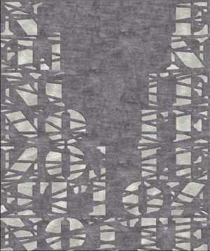 Tappeto contemporaneo Arazi Collection Skyline grigio con motivi decorativi a lettere grigio chiaro sui bordi