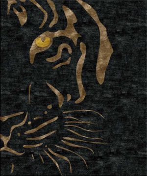 tappeto contemporaneo Arazi collezione tigre nero con macchie oro a formare una tigre