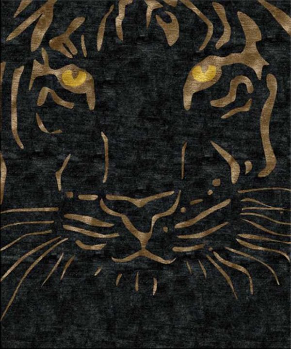 tappeto contemporaneo Arazi collezione tigre nero con macchie oro a formare una tigre