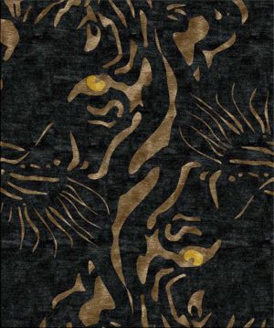 tappeto contemporaneo Arazi collezione tigre nero con macchie oro a formare due tigri
