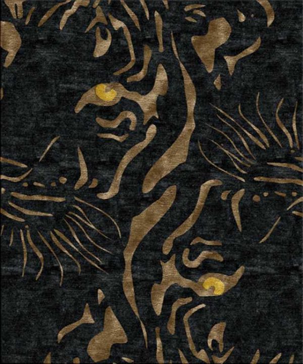 tappeto contemporaneo Arazi collezione tigre nero con macchie oro a formare due tigri