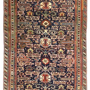 Tappeto persiano antico shirvan perpedil con decorazioni geometriche astratte a tutto campo, spesso bordo