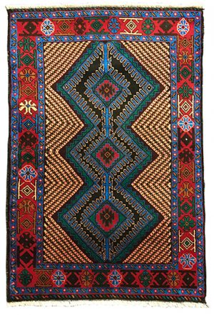 tappeto classico Tribal sottile, di piccole dimensioni, con disegni geometrici tribali, medaglione triplo centrale e spesso bordo
