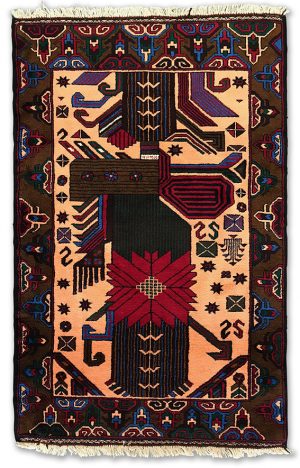 tappeto classico Tribal sottile, di piccole dimensioni, con disegni geometrici tribali e floreali su sfondo beige e con spesso bordo geometrico