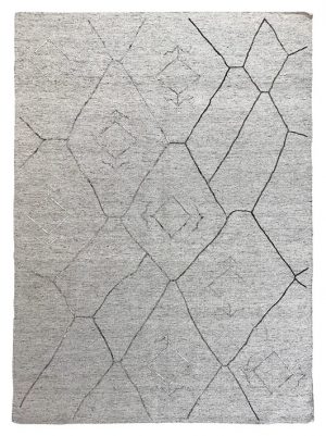 Tappeto kilim contemporaneo Artorient della collezione Arazi Home Graff, a tessitura piatta e con ricamo in rilievo eseguito con tecnica sumak, grigio con decorazioni geometriche astratte argento