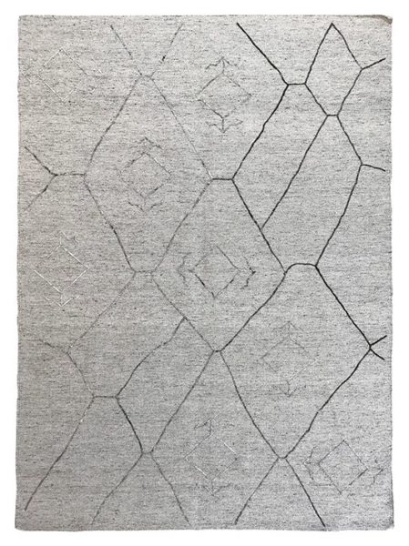 Tappeto kilim contemporaneo Artorient della collezione Arazi Home Graff, a tessitura piatta e con ricamo in rilievo eseguito con tecnica sumak, grigio con decorazioni geometriche astratte argento