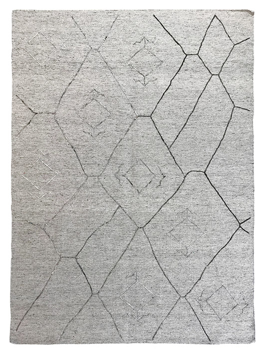 Tappeto kilim contemporaneo Artorient della collezione Arazi Home Graff, a tessitura piatta e con ricamo in rilievo eseguito con tecnica sumak, grigio con decorazioni geometriche astratte argento