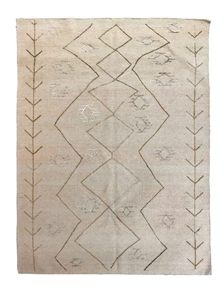 Tappeto kilim contemporaneo Artorient della collezione Arazi Home Graff, a tessitura piatta e con ricamo in rilievo eseguito con tecnica sumak, beige con decorazioni geometriche astratte grigie e marroni